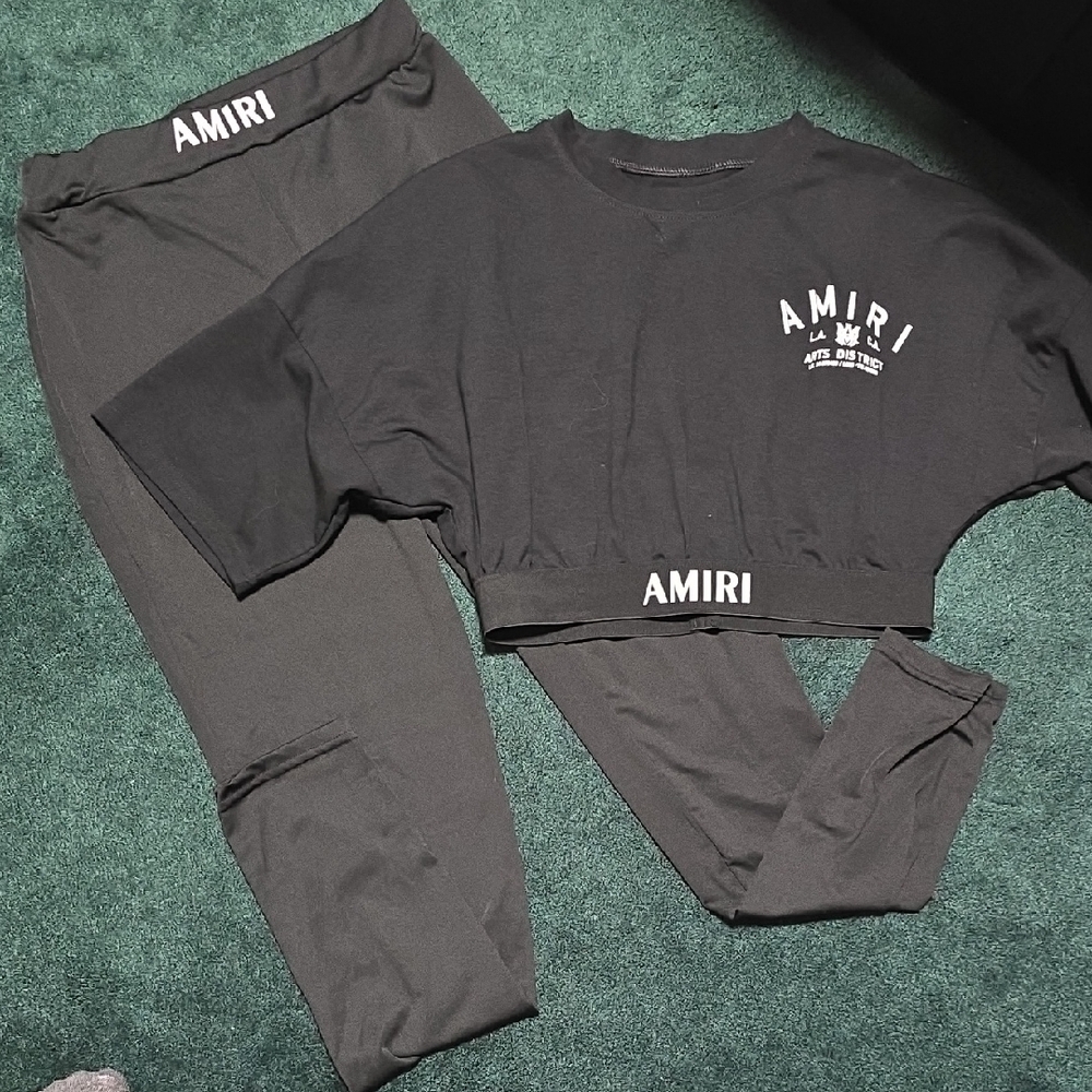 AMIRI Black Logo Crop Top and Leggings Set